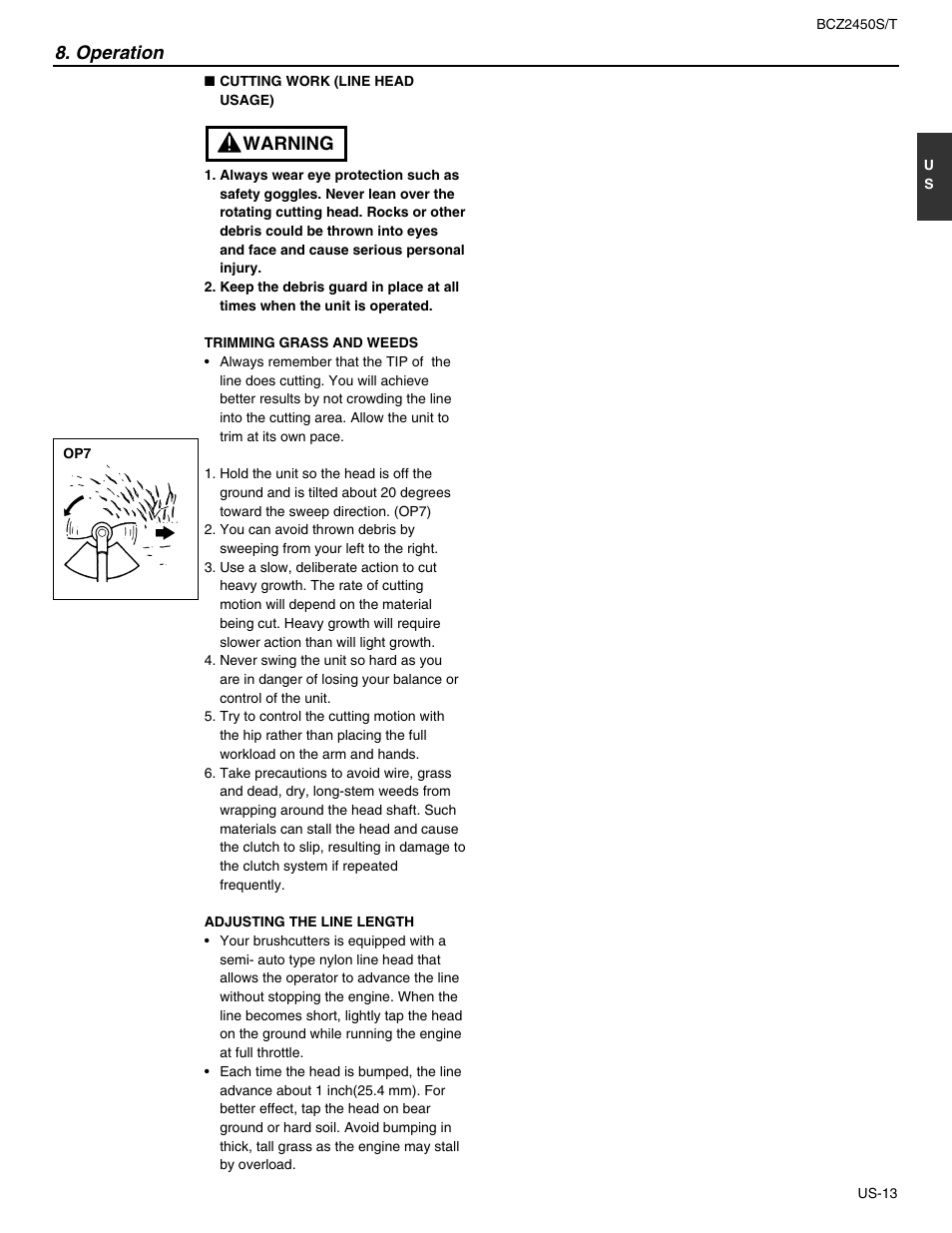 Operation, Warning | RedMax BCZ2450T User Manual | Page 15 / 76