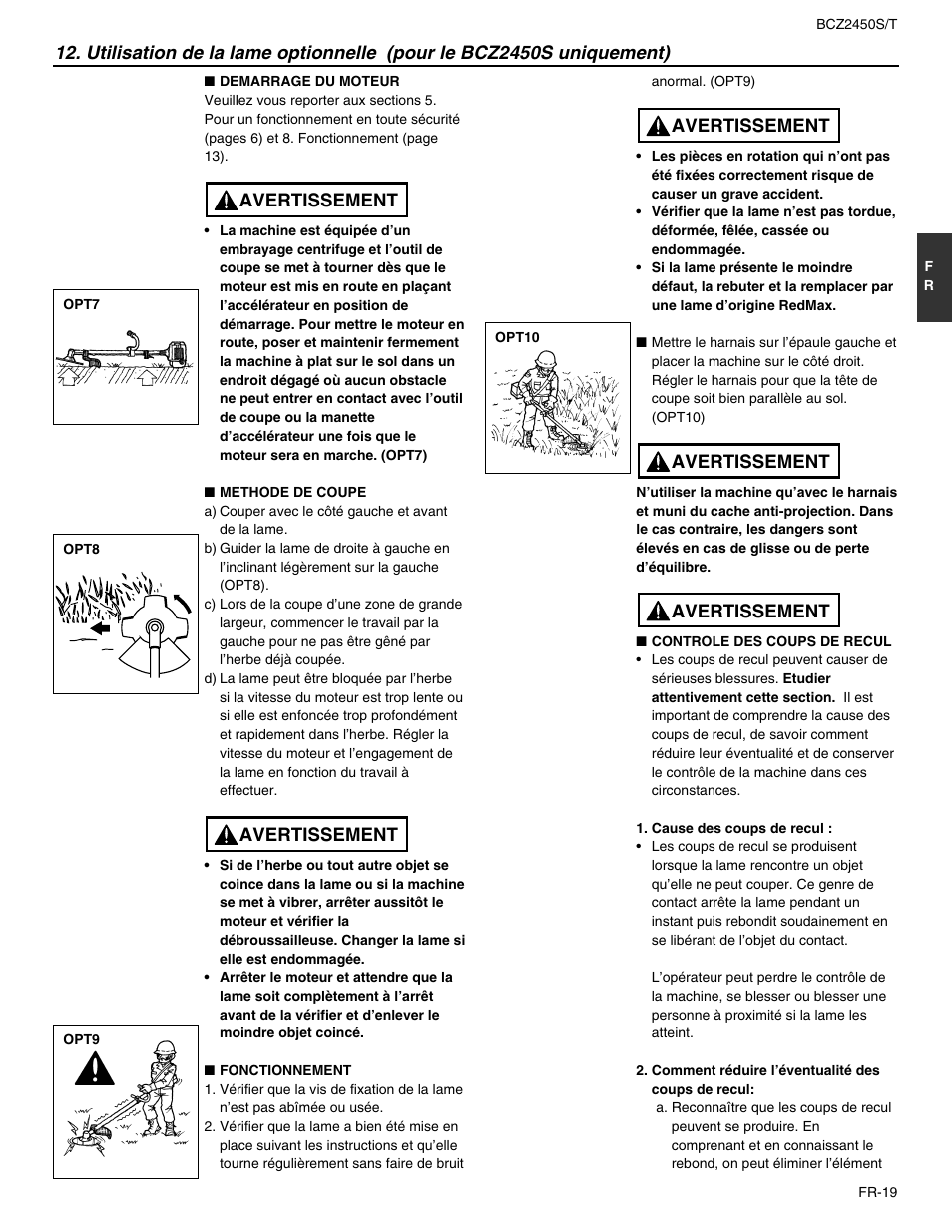 Avertissement | RedMax BCZ2450T User Manual | Page 41 / 76