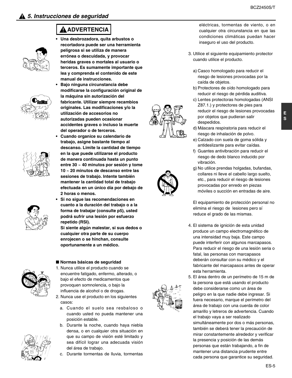 Advertencia 5. instrucciones de seguridad | RedMax BCZ2450T User Manual | Page 49 / 76