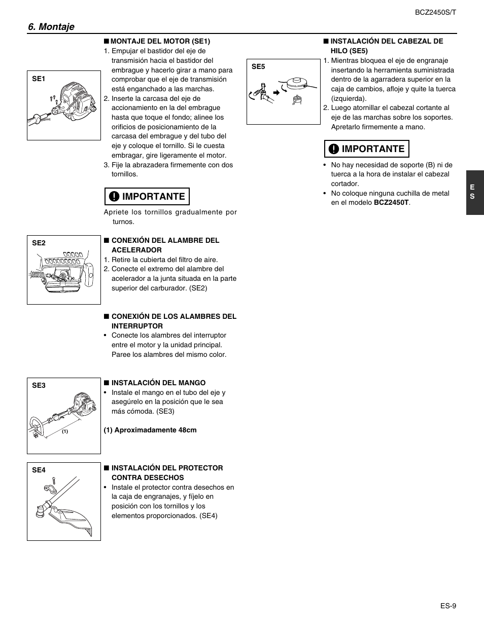 Montaje, Importante | RedMax BCZ2450T User Manual | Page 53 / 76