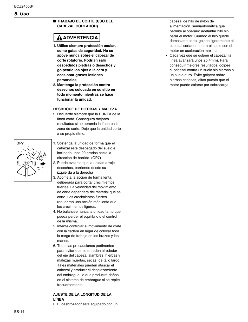 Advertencia | RedMax BCZ2450T User Manual | Page 58 / 76