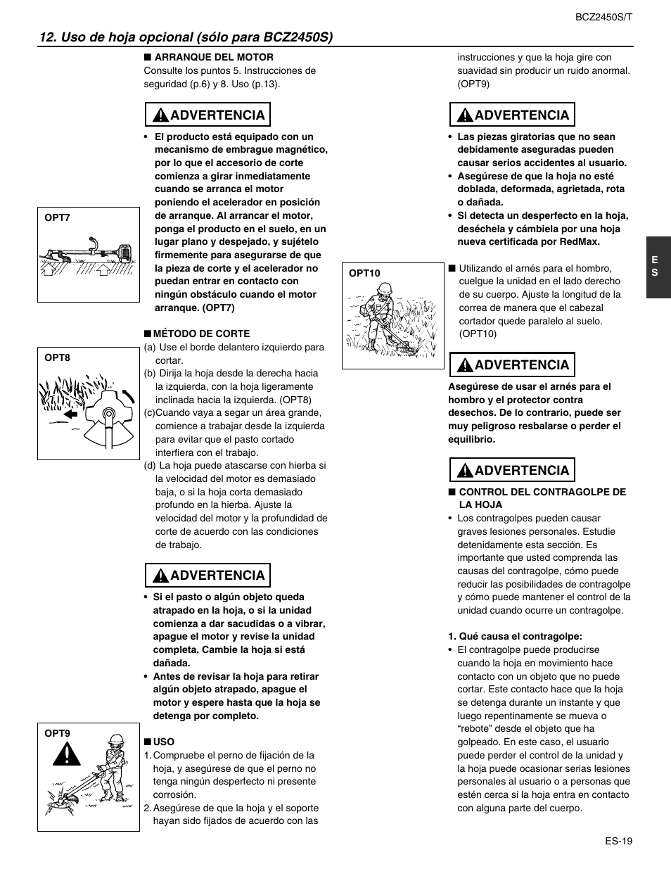 Advertencia | RedMax BCZ2450T User Manual | Page 63 / 76
