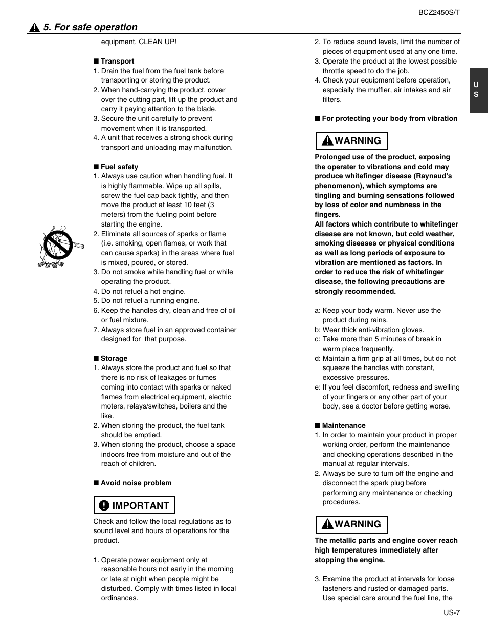 For safe operation, Important, Warning | RedMax BCZ2450T User Manual | Page 9 / 76