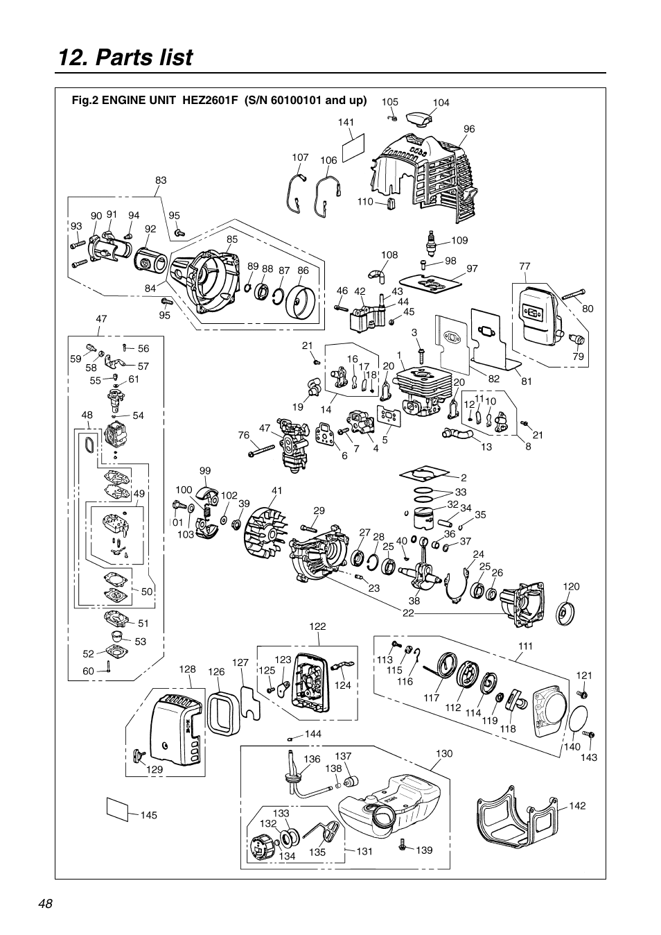 Parts list | RedMax HEZ2601F User Manual | Page 48 / 56