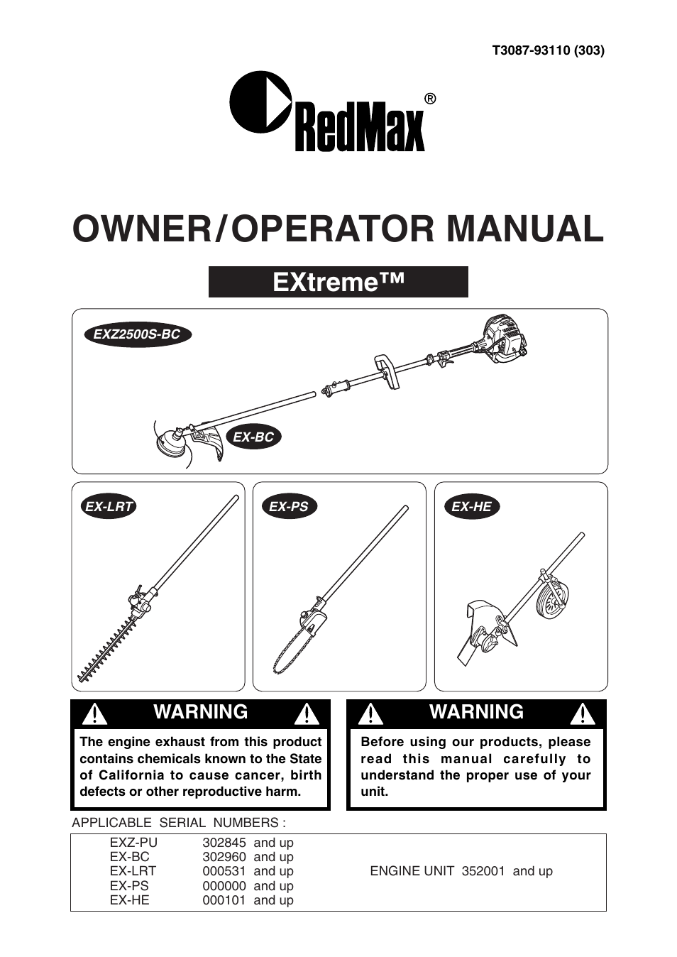 RedMax EXTREME EXZ2500S-BC User Manual | 64 pages