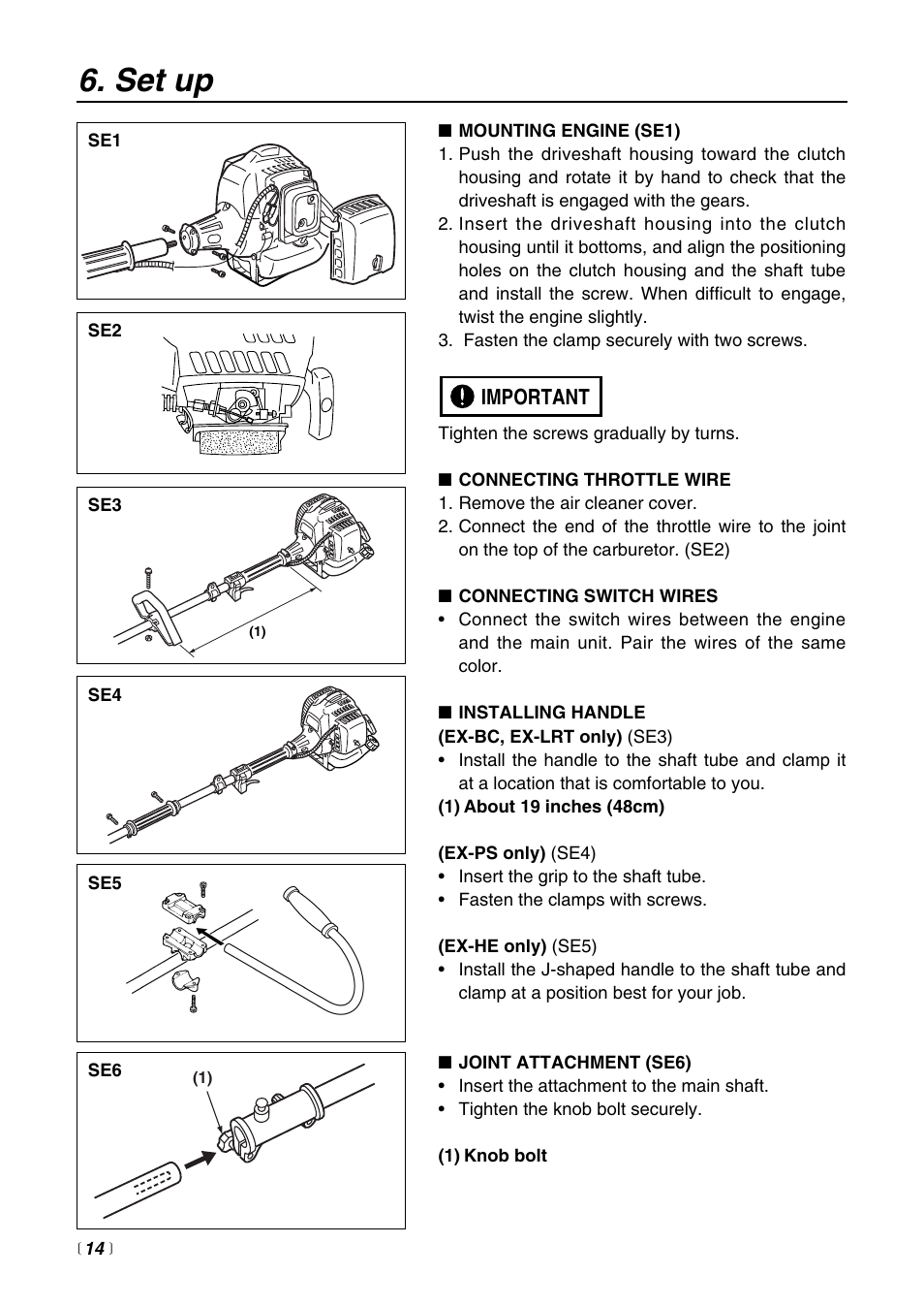 Set up, Important | RedMax EXTREME EXZ2500S-BC User Manual | Page 14 / 64