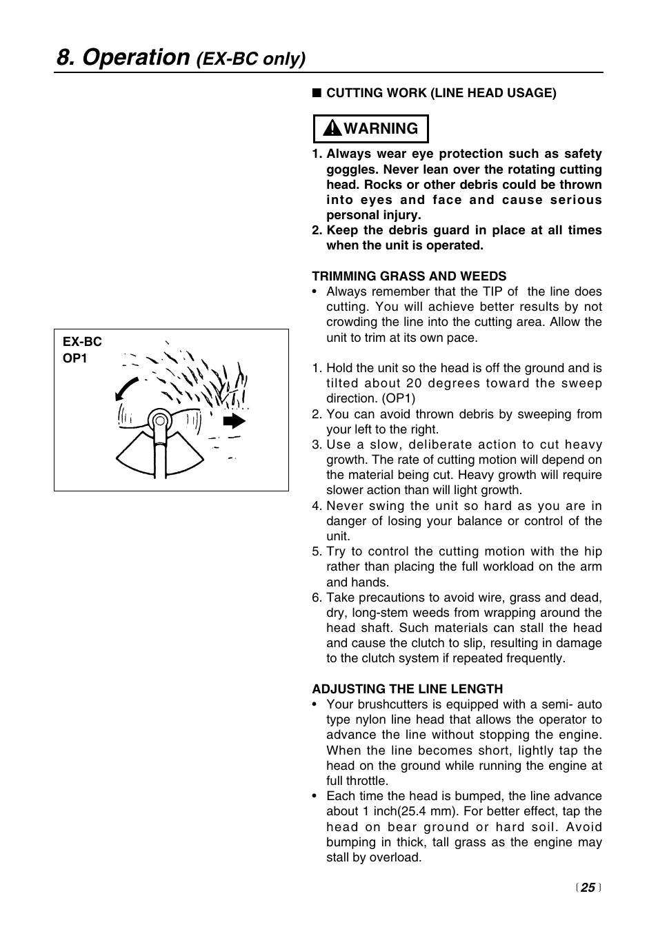 Operation, Ex-bc only) | RedMax EXTREME EXZ2500S-BC User Manual | Page 25 / 64