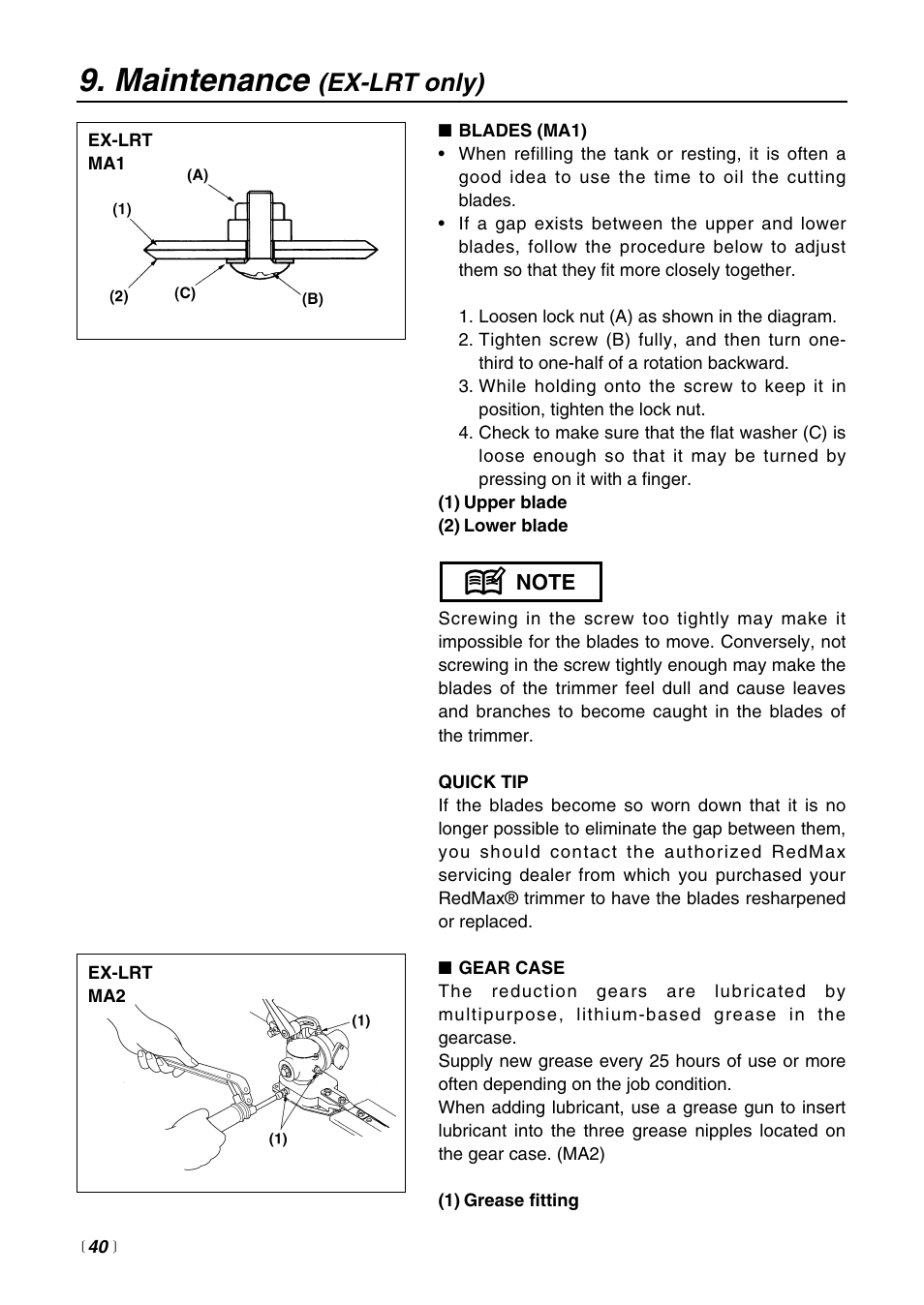 Maintenance, Ex-lrt only) | RedMax EXTREME EXZ2500S-BC User Manual | Page 40 / 64