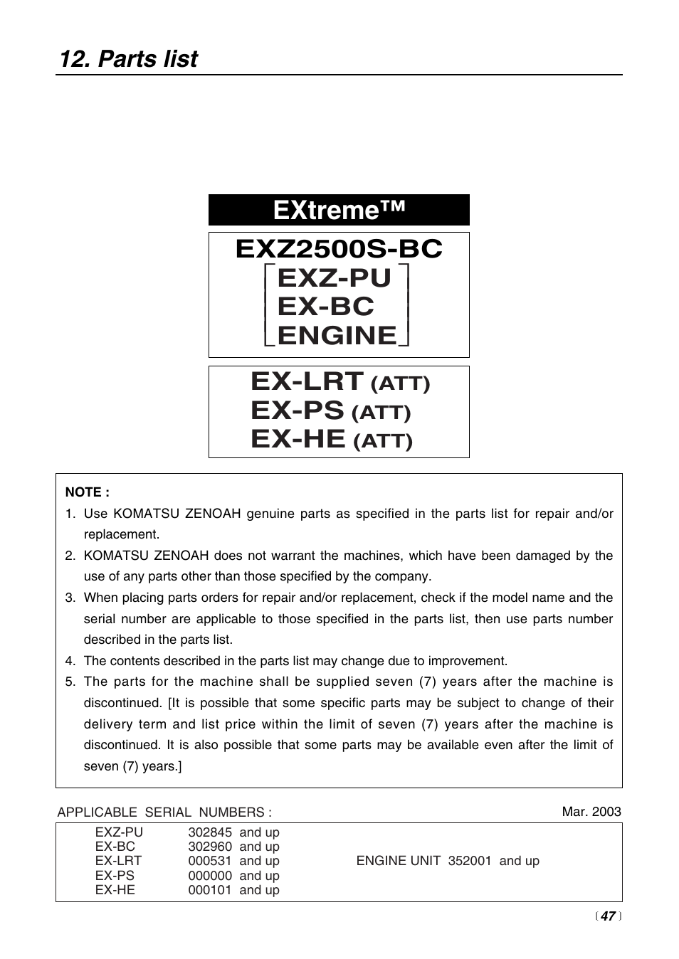 Extreme, Ex-ps, Ex-he | Parts list | RedMax EXTREME EXZ2500S-BC User Manual | Page 47 / 64
