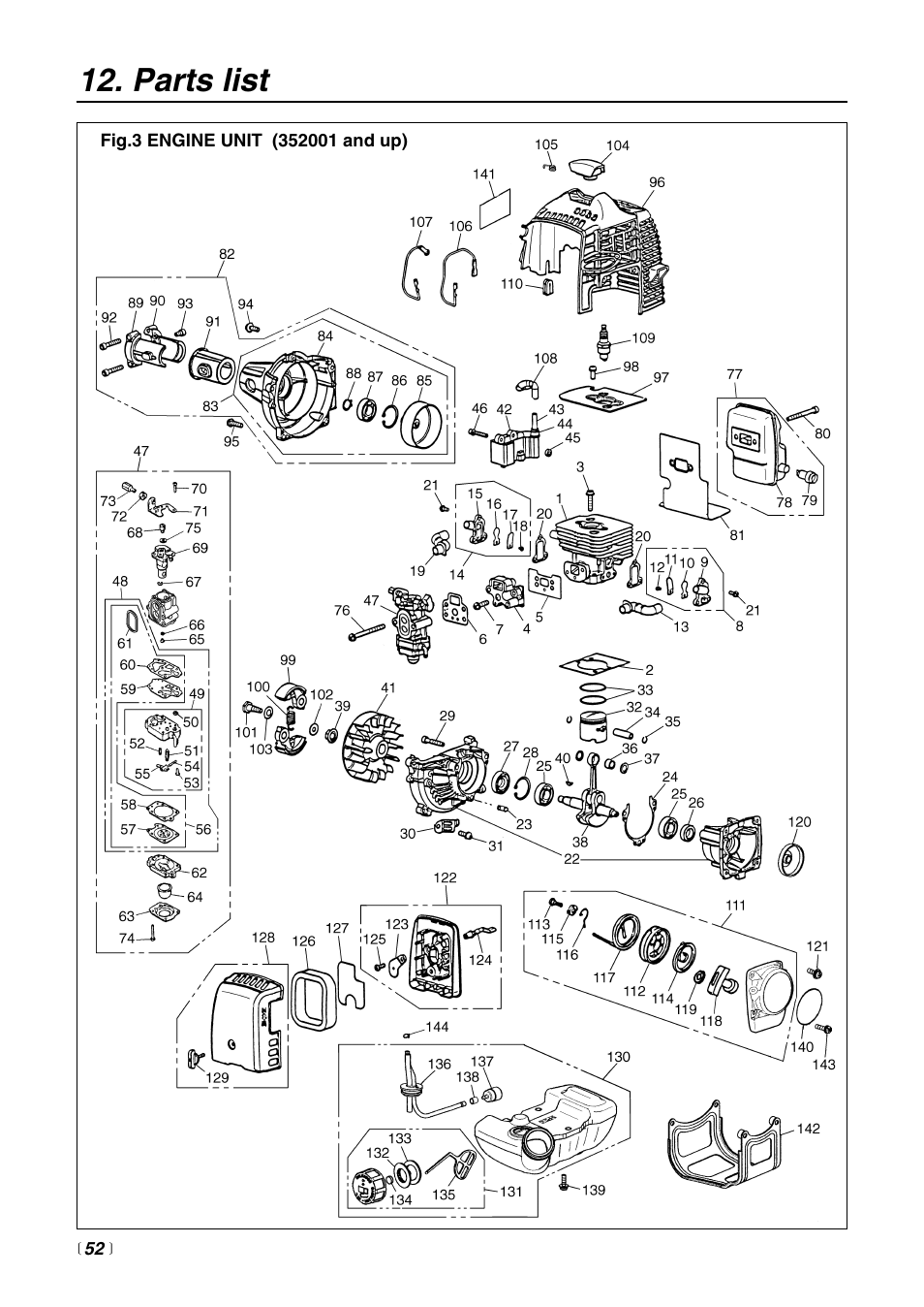 Parts list | RedMax EXTREME EXZ2500S-BC User Manual | Page 52 / 64