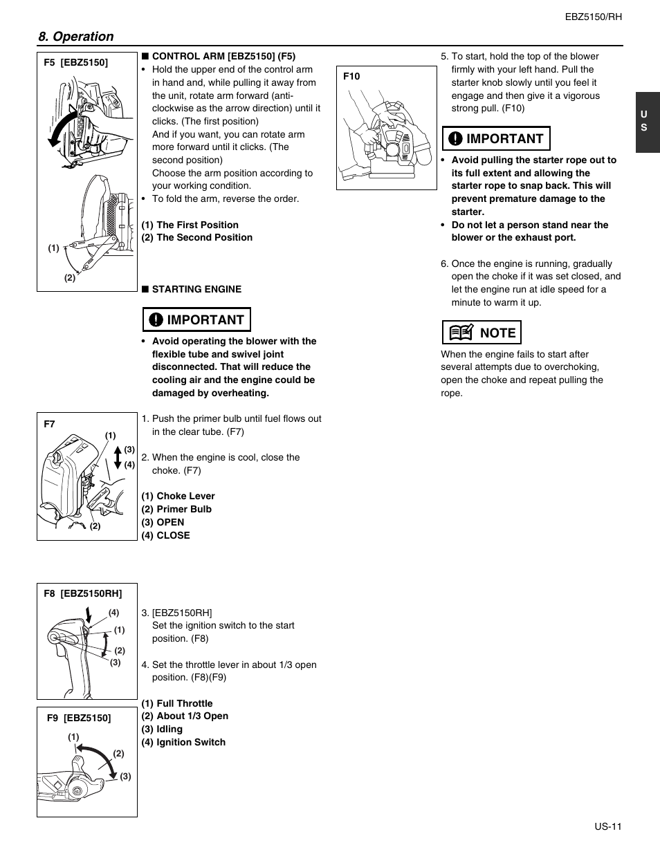 Operation, Important | RedMax EBZ5150RH User Manual | Page 11 / 18