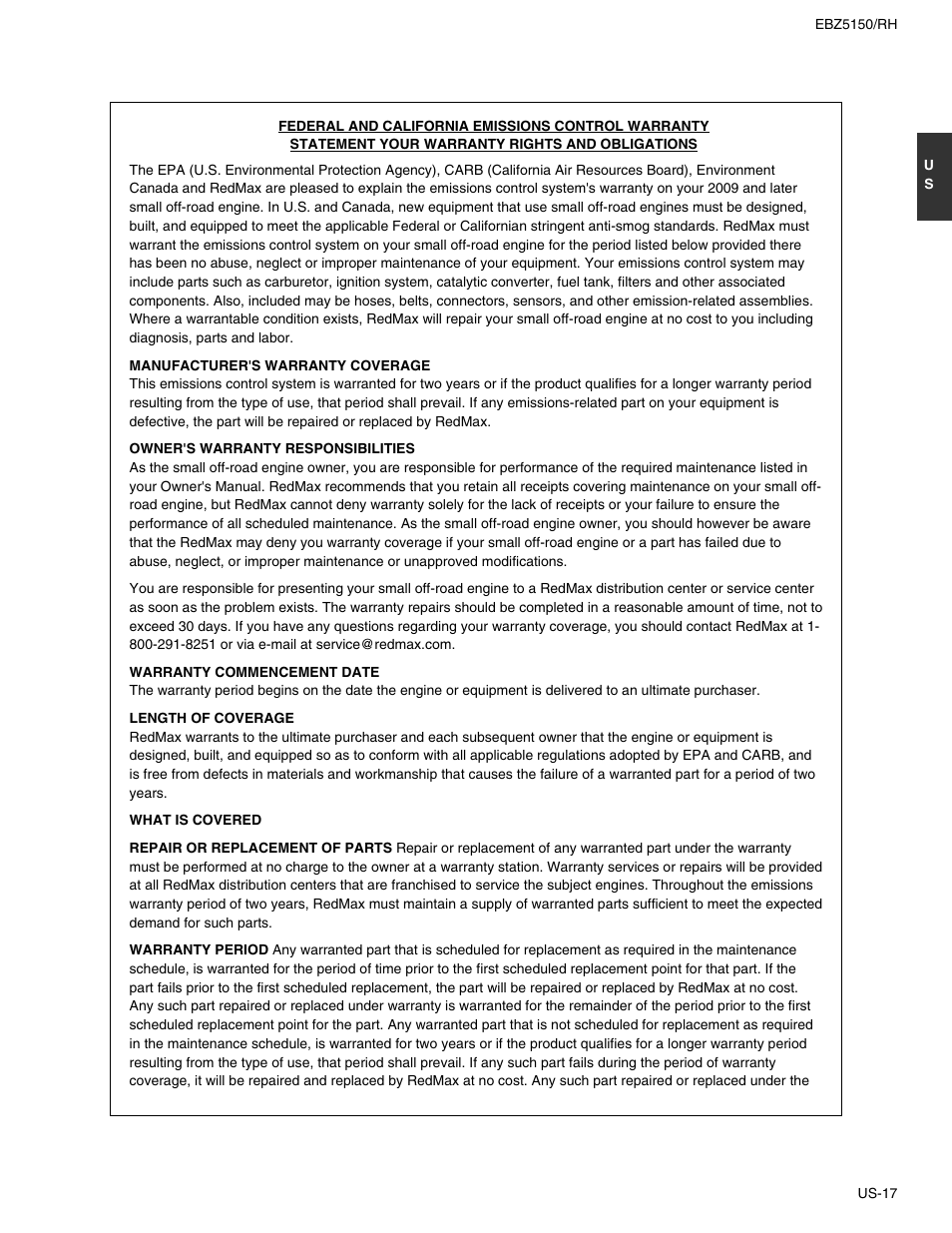 RedMax EBZ5150RH User Manual | Page 17 / 18