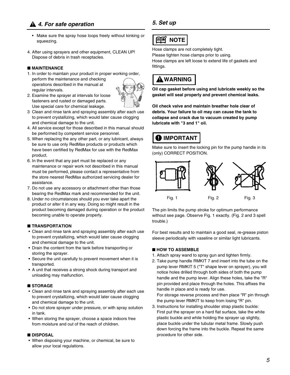 For safe operation 5. set up | RedMax Backpack Sprayer BM40S User Manual | Page 5 / 12