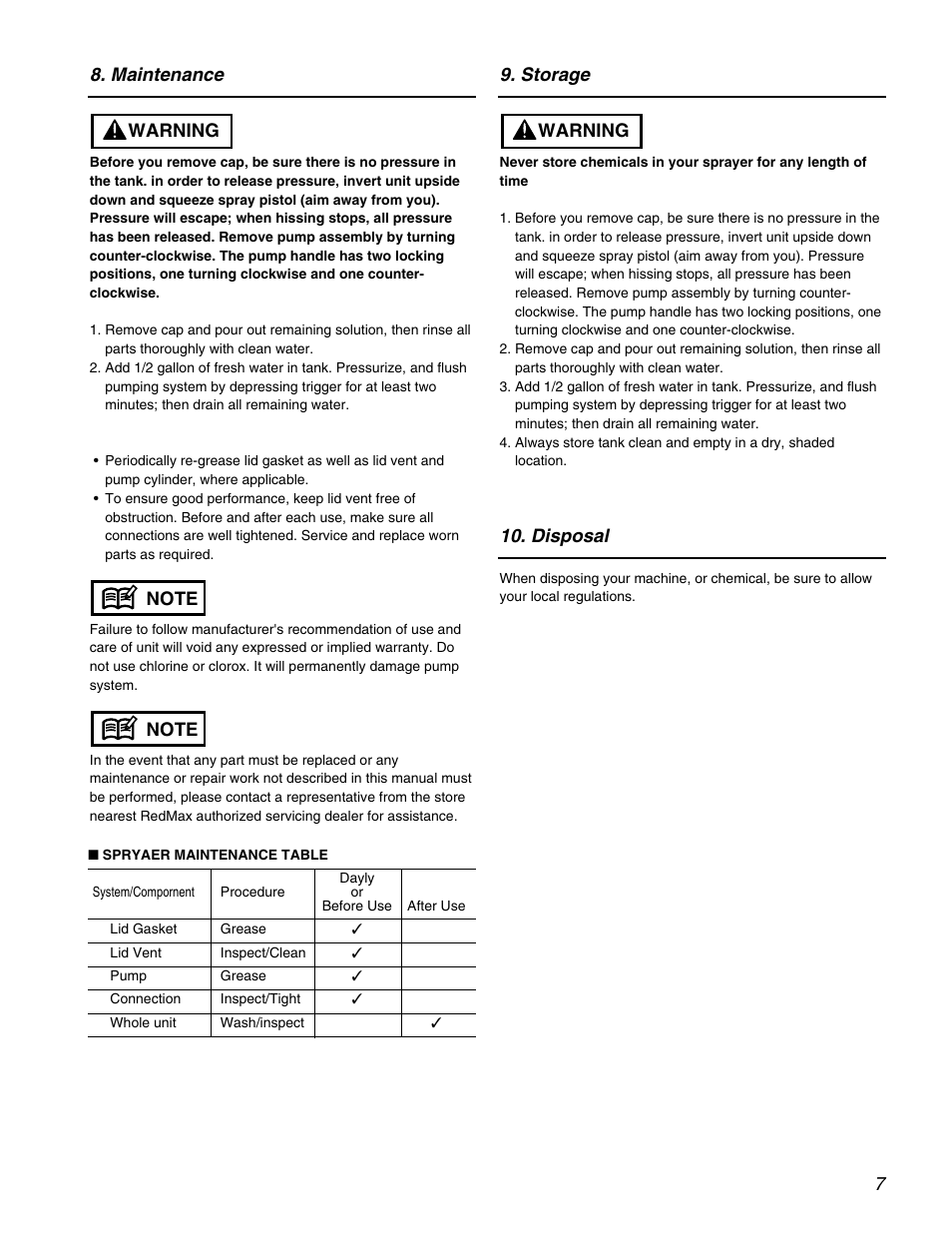 RedMax Backpack Sprayer BM40S User Manual | Page 7 / 12