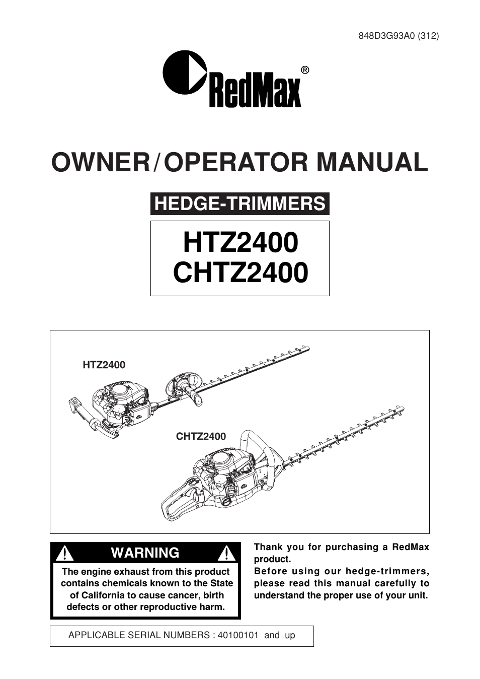 RedMax HTZ2400 User Manual | 36 pages