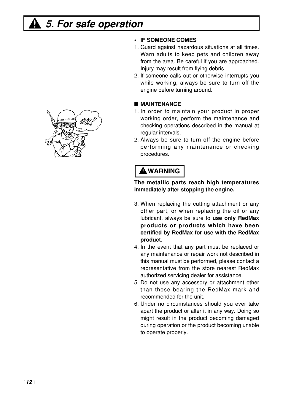 For safe operation | RedMax HTZ2400 User Manual | Page 12 / 36