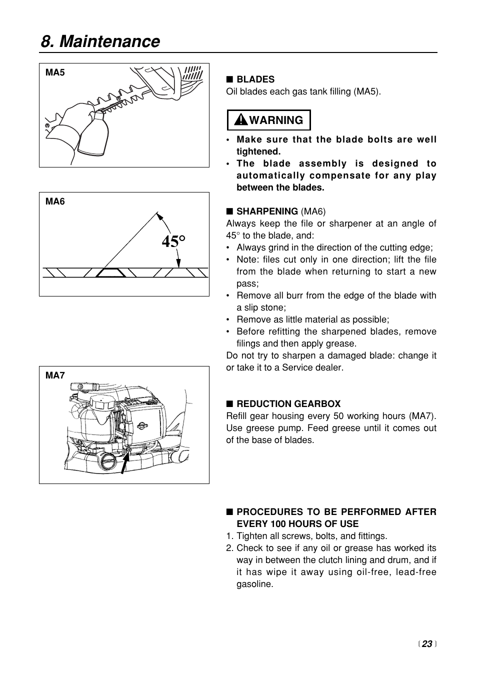 Maintenance | RedMax HTZ2400 User Manual | Page 23 / 36