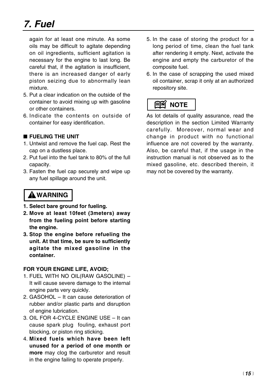 Fuel | RedMax HE225F User Manual | Page 15 / 36