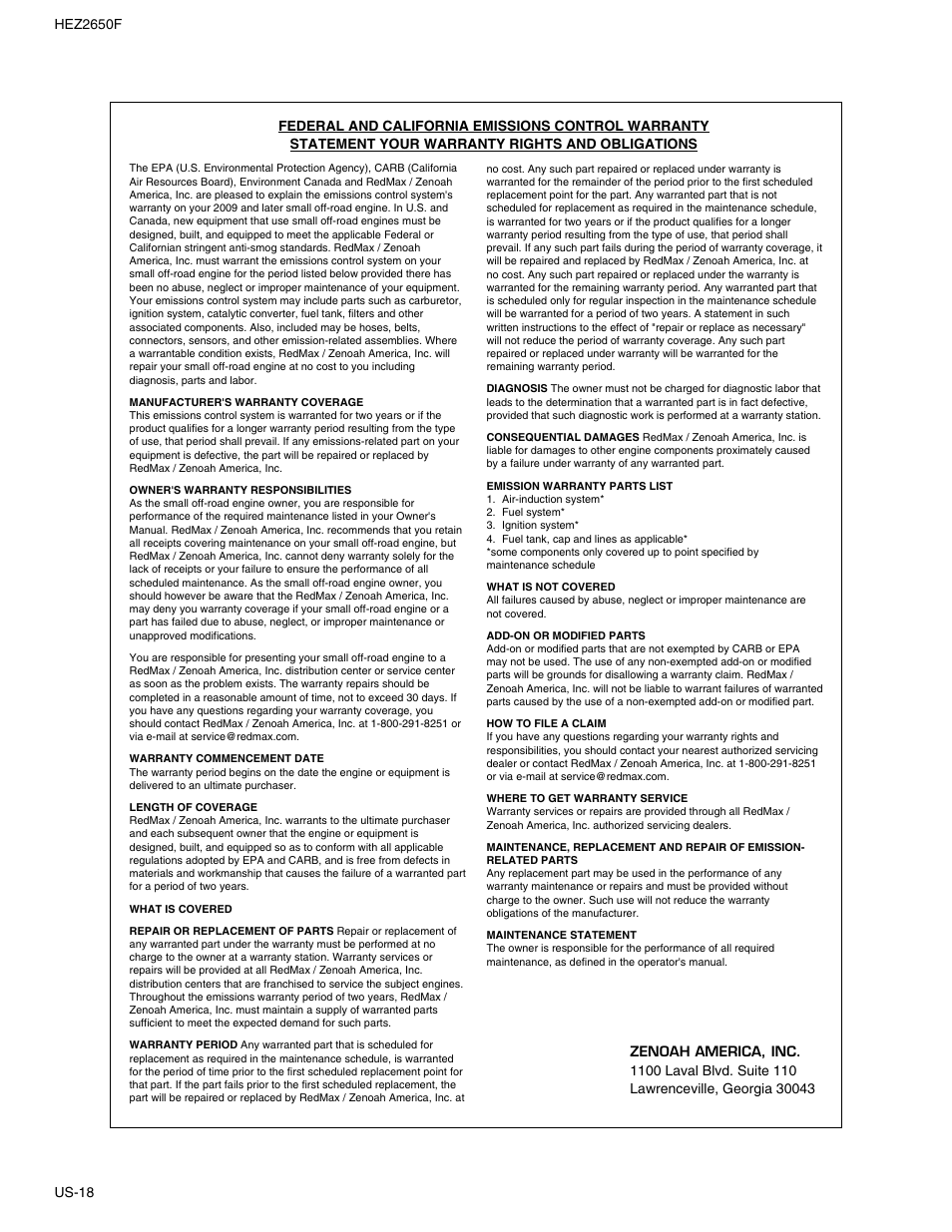 RedMax HEZ2650F User Manual | Page 18 / 18