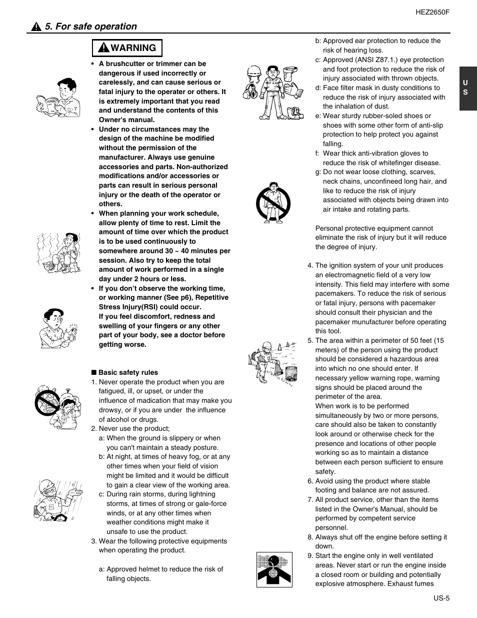 Warning 5. for safe operation | RedMax HEZ2650F User Manual | Page 5 / 18