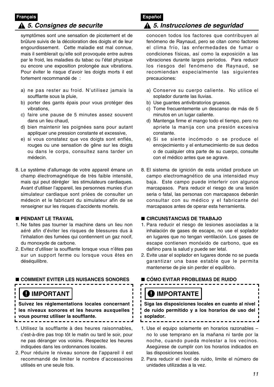 Important | RedMax HBZ2601-CA User Manual | Page 11 / 52