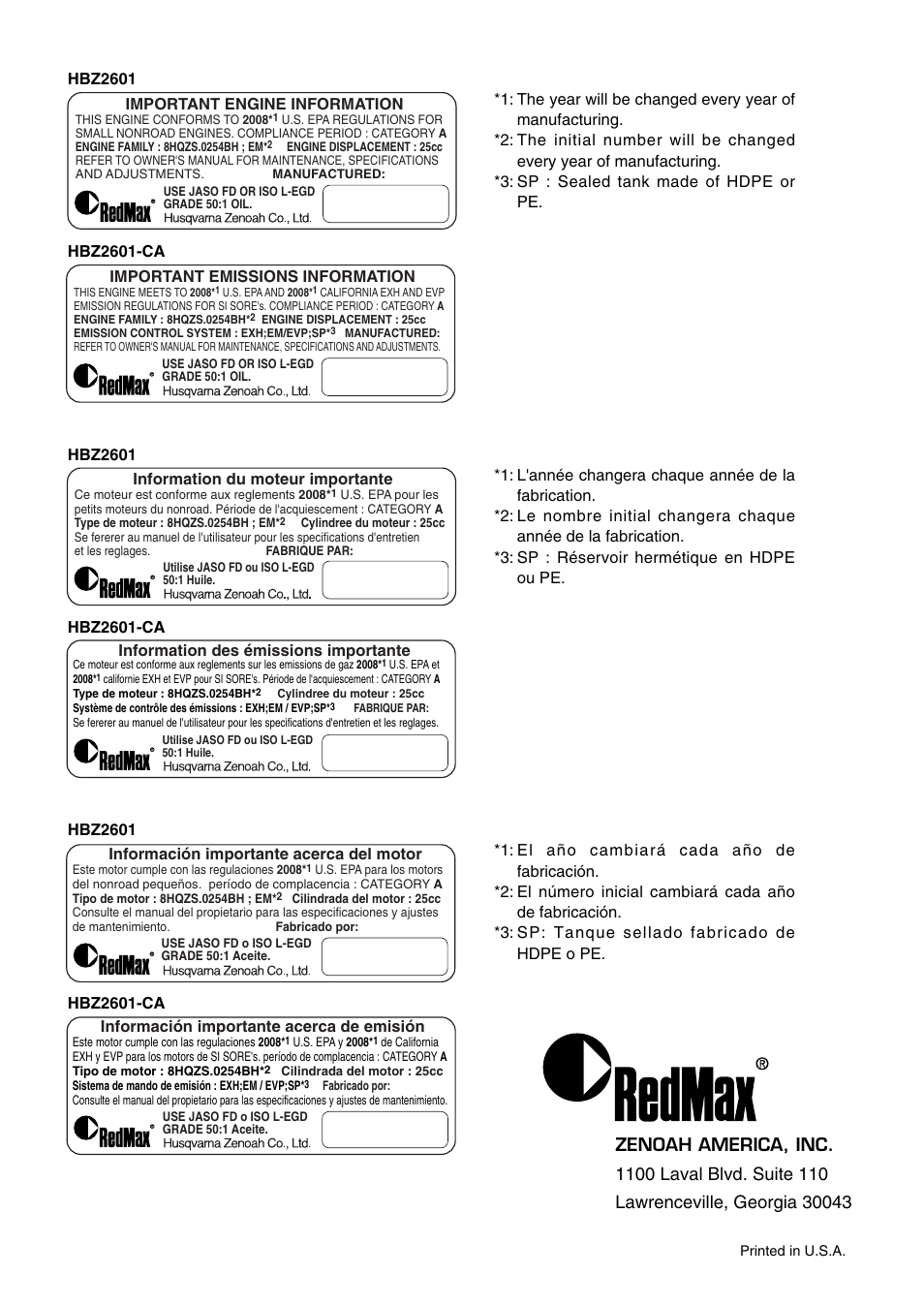 RedMax HBZ2601-CA User Manual | Page 52 / 52