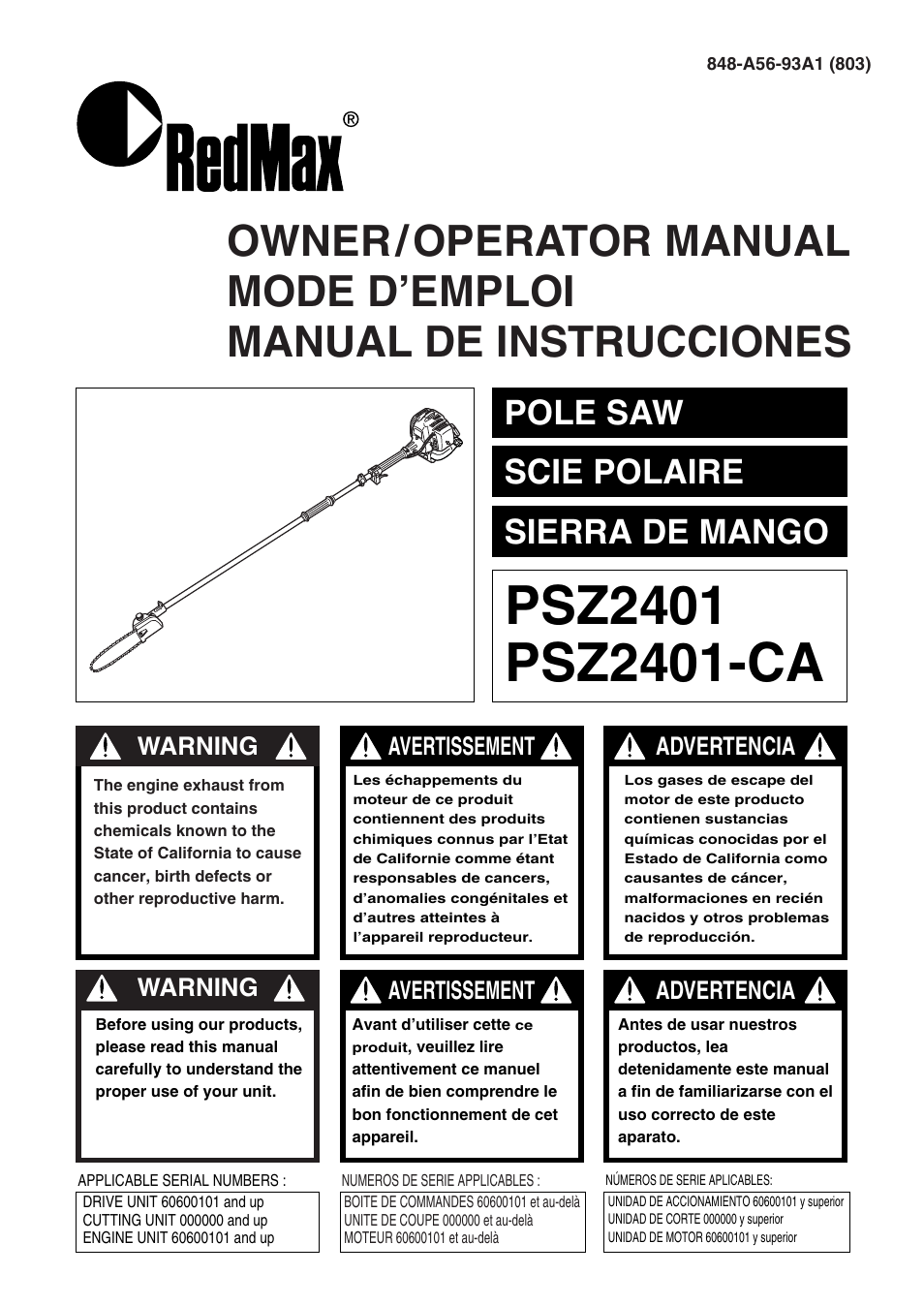 RedMax PSZ2401-CA User Manual | 68 pages