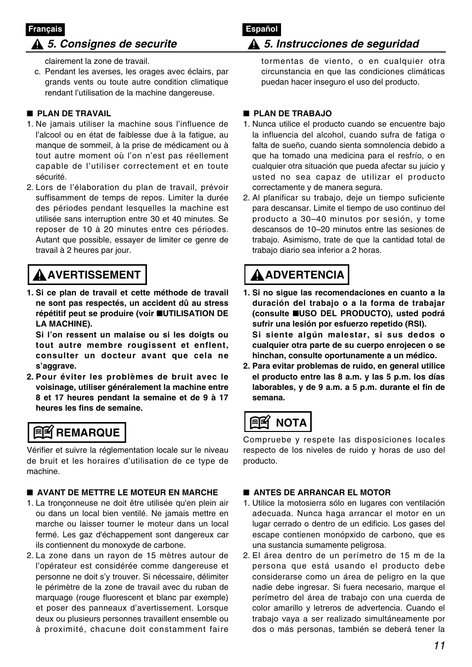 Remarque avertissement | RedMax PSZ2401-CA User Manual | Page 11 / 68
