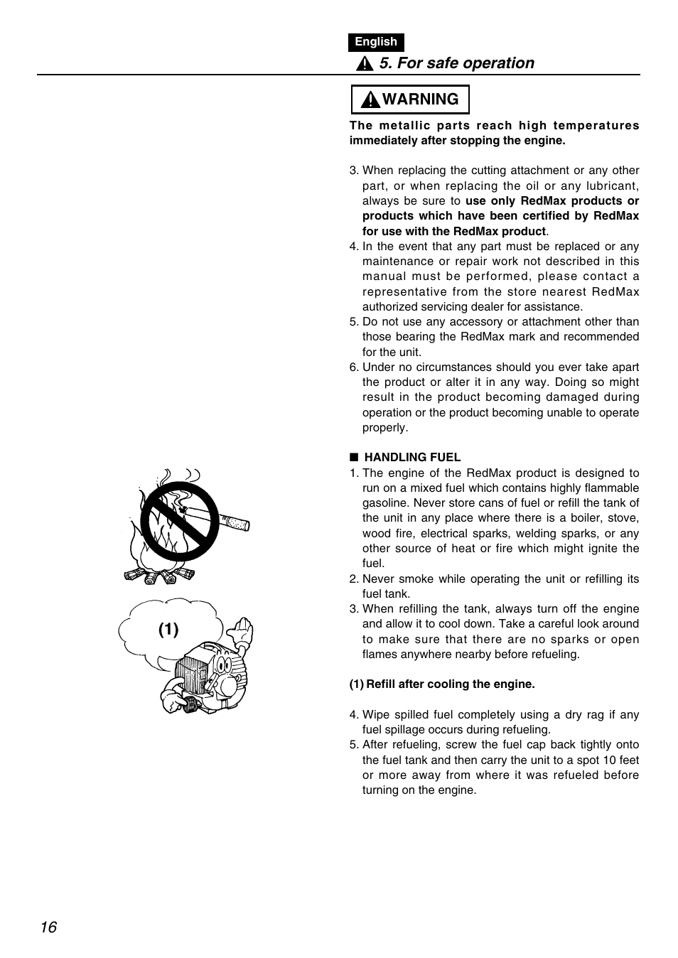 Warning 5. for safe operation | RedMax PSZ2401-CA User Manual | Page 16 / 68