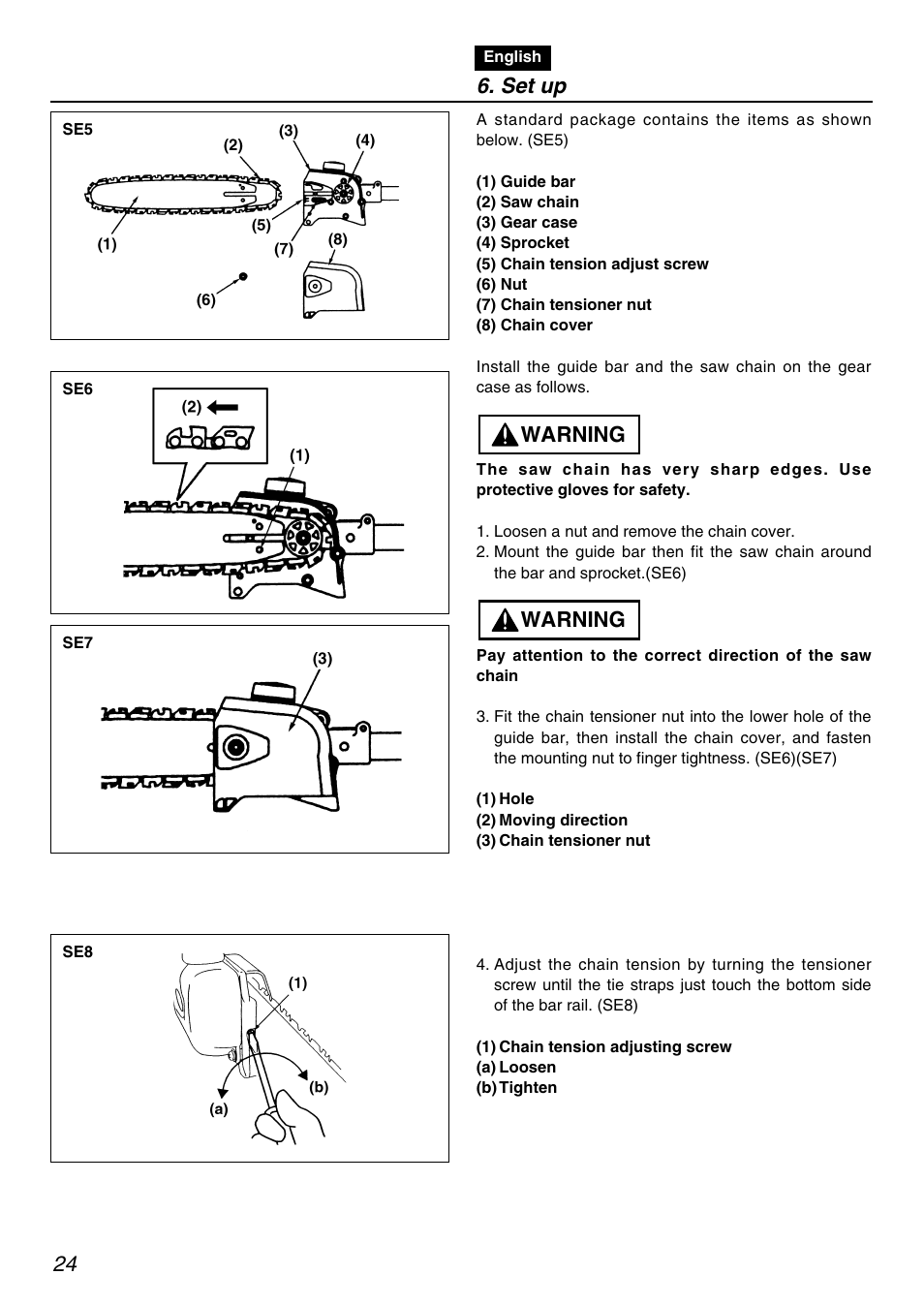 Warning, Set up | RedMax PSZ2401-CA User Manual | Page 24 / 68