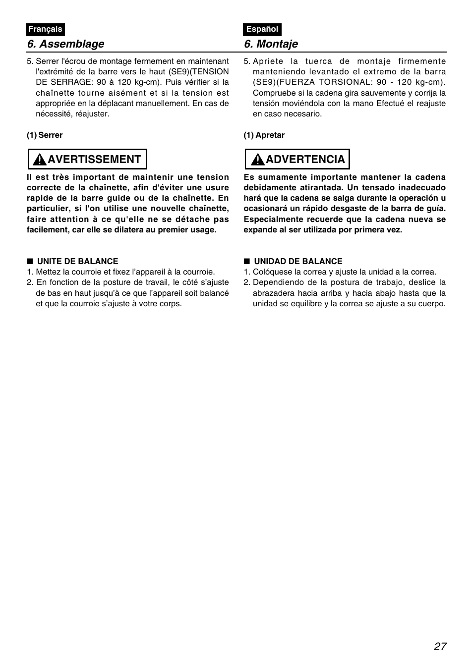 Avertissement, Advertencia 6. assemblage 6. montaje | RedMax PSZ2401-CA User Manual | Page 27 / 68