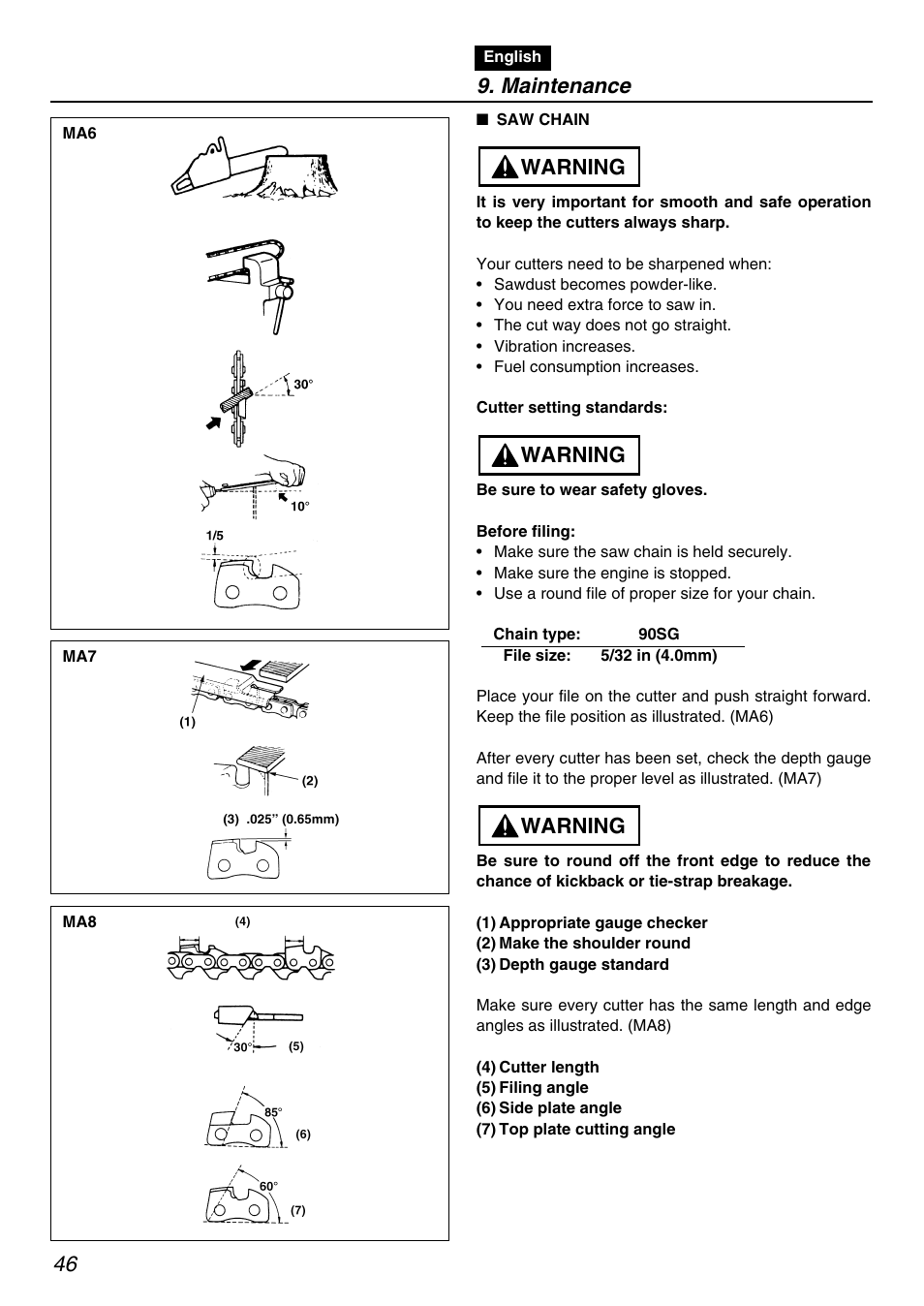 Warning, Warning 9. maintenance | RedMax PSZ2401-CA User Manual | Page 46 / 68