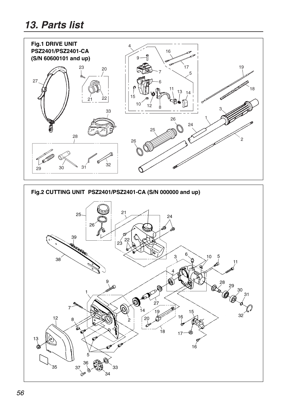 Parts list | RedMax PSZ2401-CA User Manual | Page 56 / 68