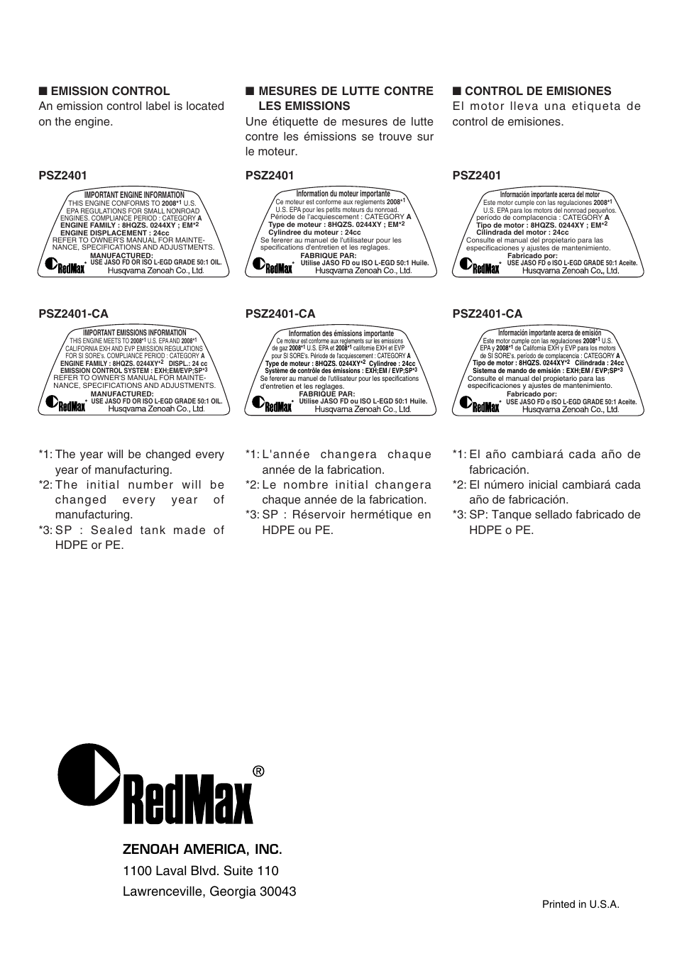 RedMax PSZ2401-CA User Manual | Page 68 / 68