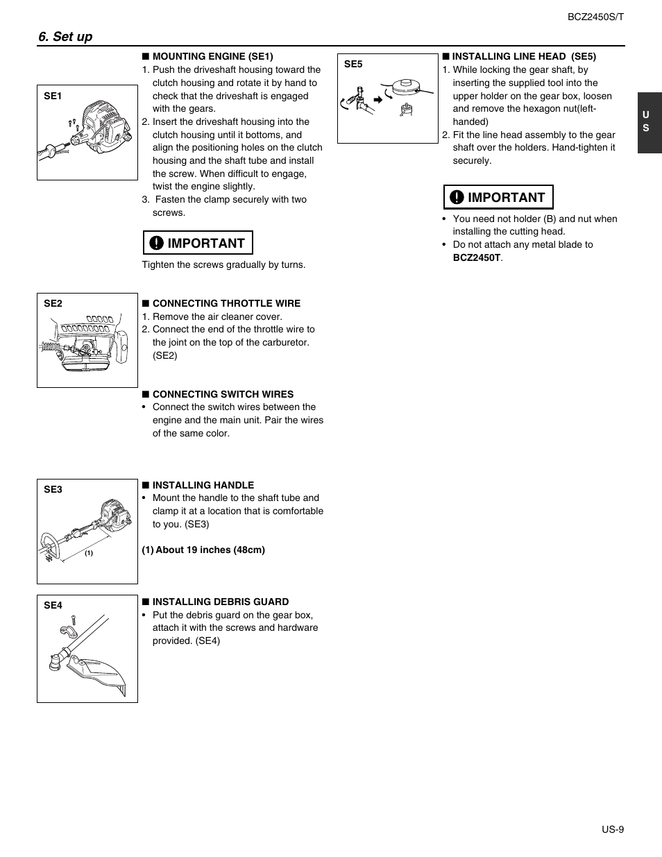 Set up, Important | RedMax BCZ2450S User Manual | Page 9 / 22