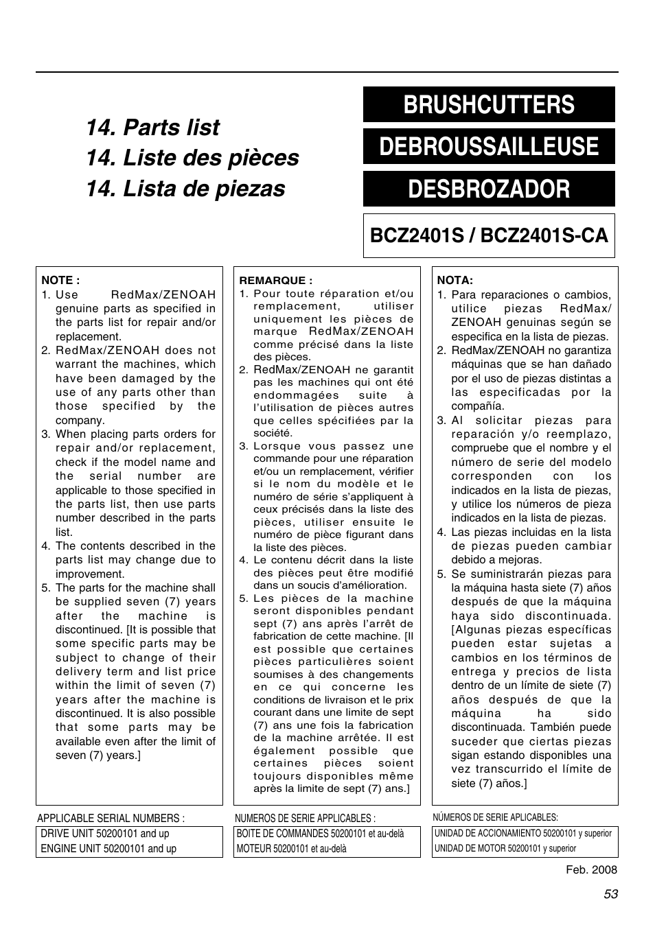 Brushcutters debroussailleuse desbrozador | RedMax BCZ2401S-CA User Manual | Page 53 / 64