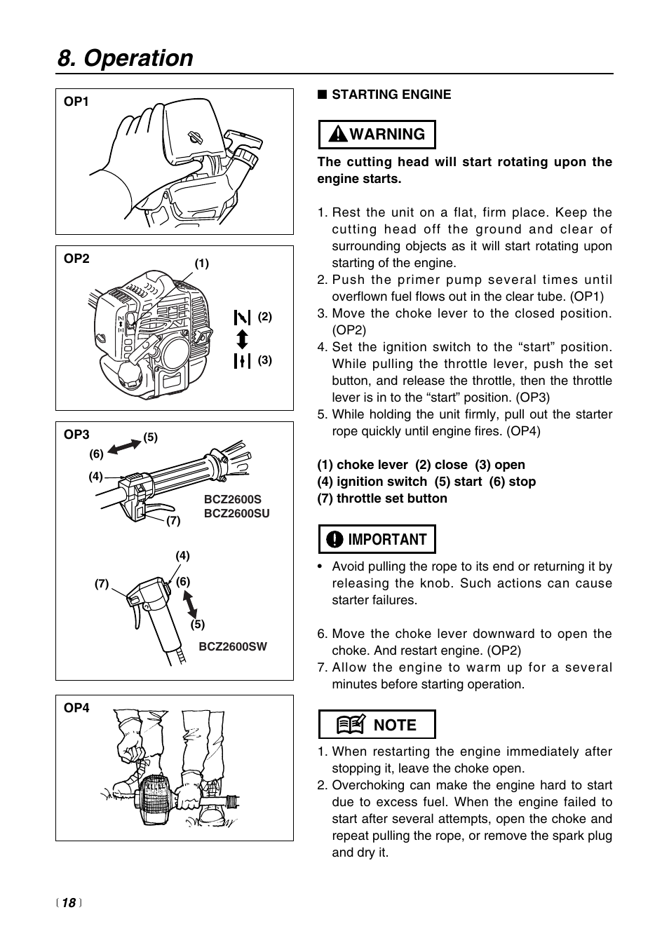 Operation | RedMax BCZ2600SW User Manual | Page 18 / 44