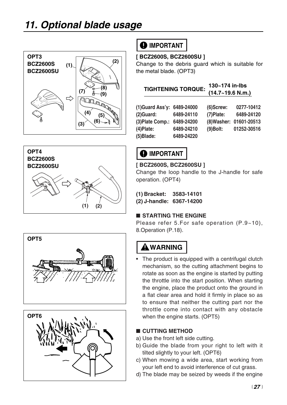Optional blade usage | RedMax BCZ2600SW User Manual | Page 27 / 44