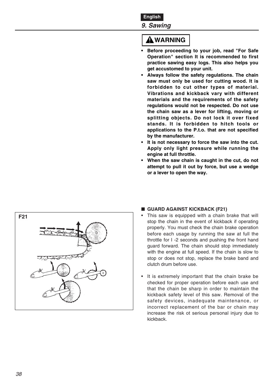 Sawing, Warning | RedMax GZ4500 User Manual | Page 38 / 72