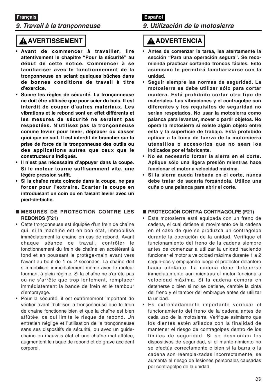 Avertissement, Advertencia | RedMax GZ4500 User Manual | Page 39 / 72