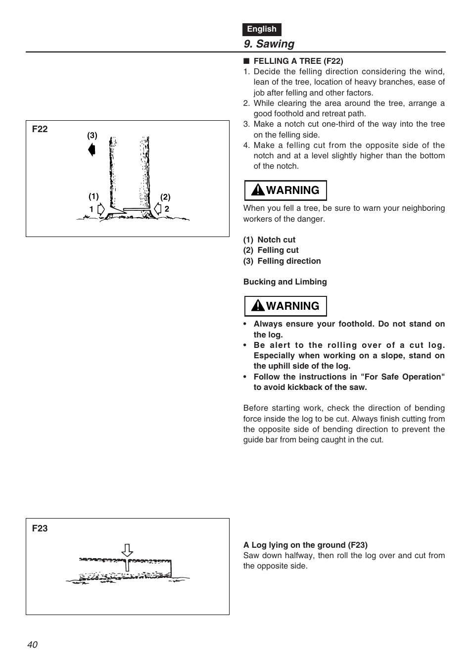 Warning, Sawing | RedMax GZ4500 User Manual | Page 40 / 72