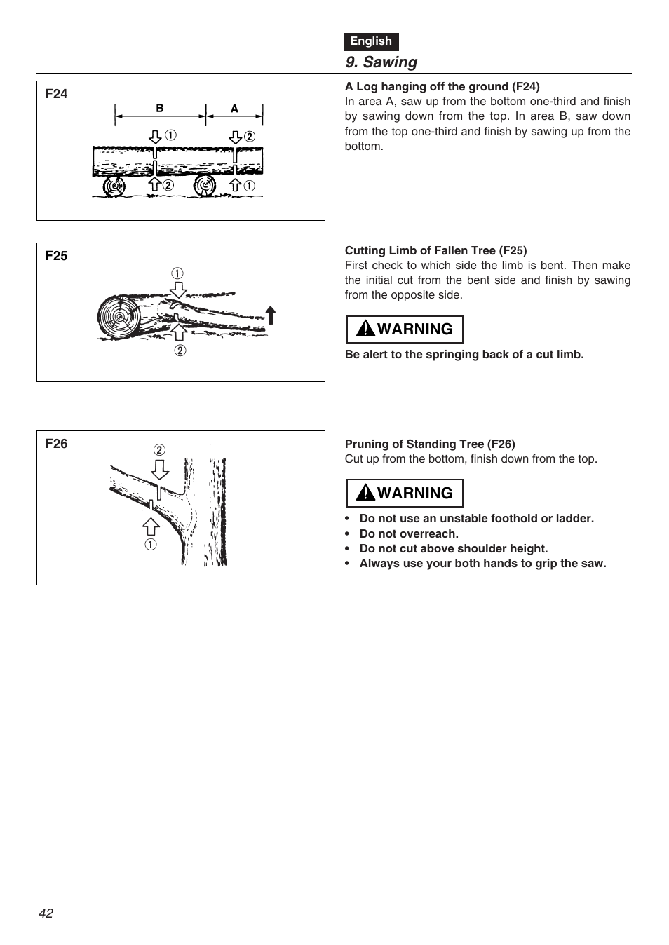 Warning, Sawing | RedMax GZ4500 User Manual | Page 42 / 72