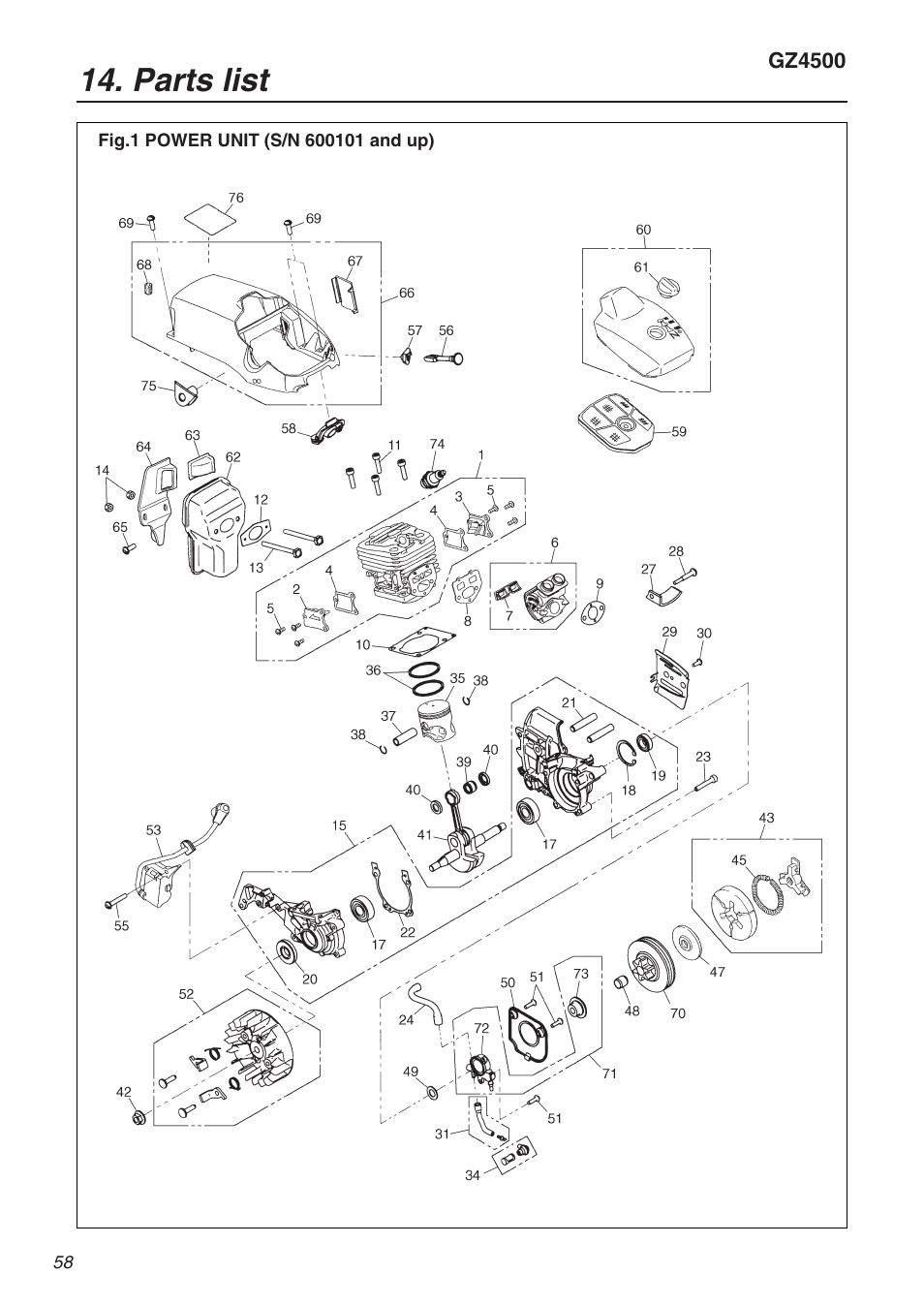 Parts list | RedMax GZ4500 User Manual | Page 58 / 72