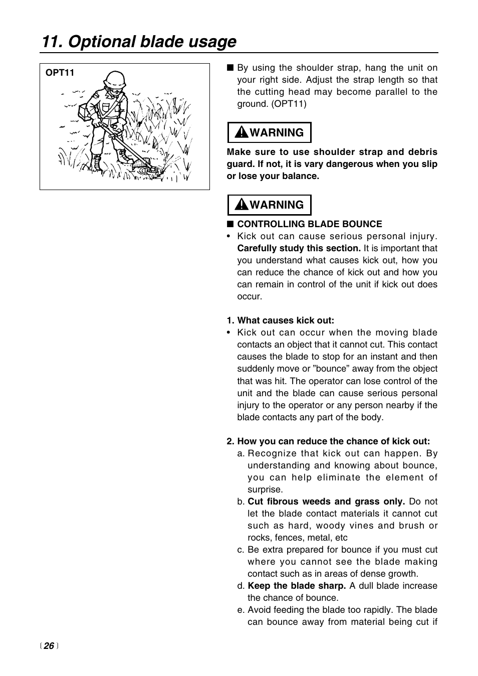 Optional blade usage | RedMax BCZ2400S User Manual | Page 26 / 36