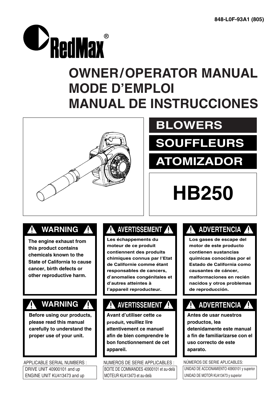 RedMax HB250 User Manual | 48 pages