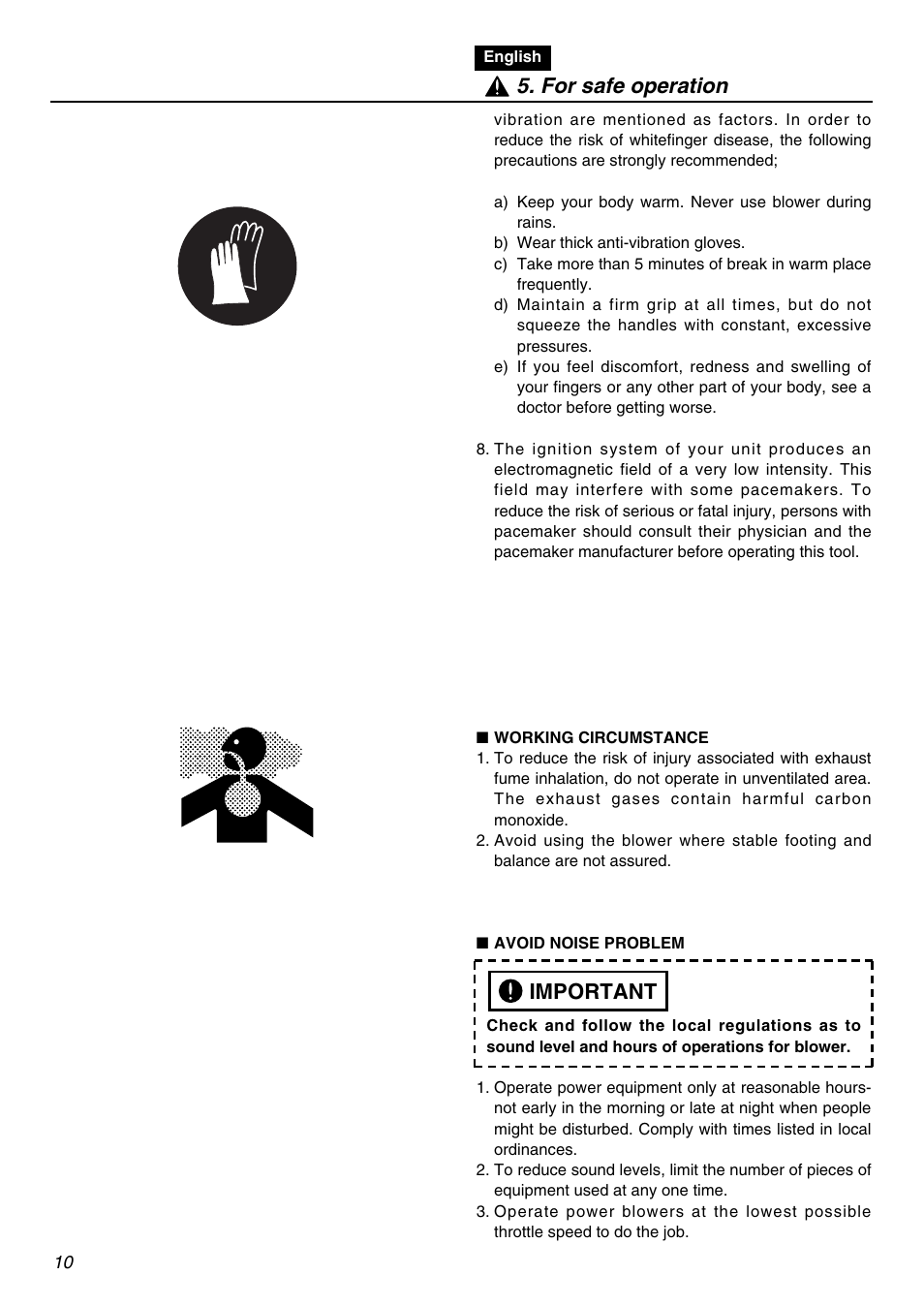 Important 5. for safe operation | RedMax HB250 User Manual | Page 10 / 48