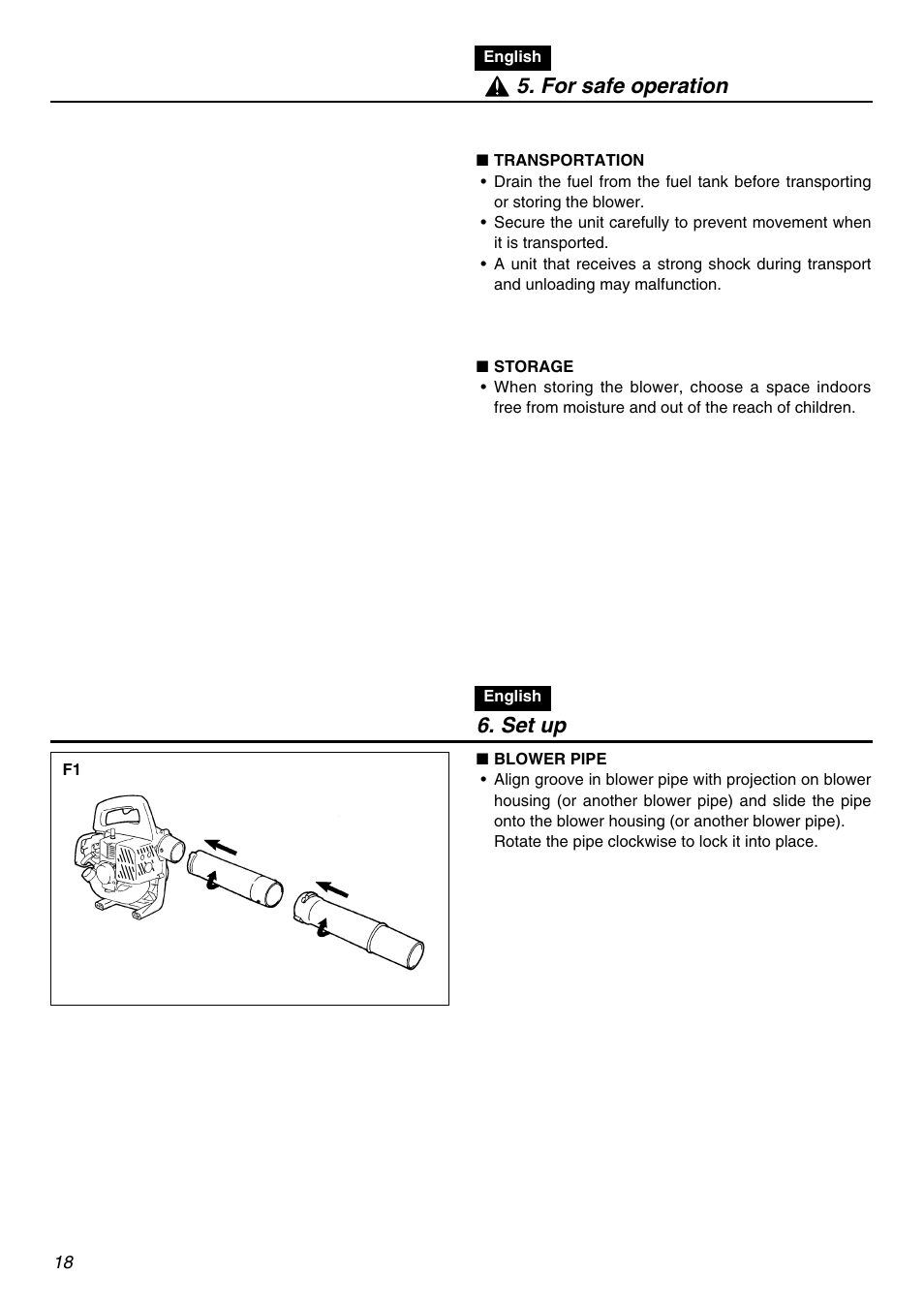 For safe operation, Set up | RedMax HB250 User Manual | Page 18 / 48