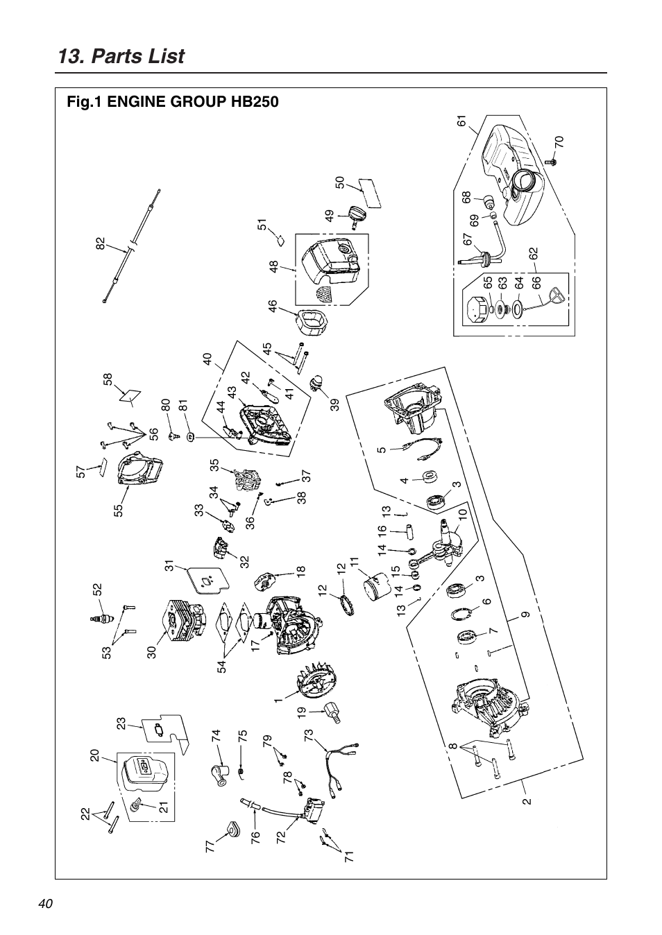 Parts list | RedMax HB250 User Manual | Page 40 / 48