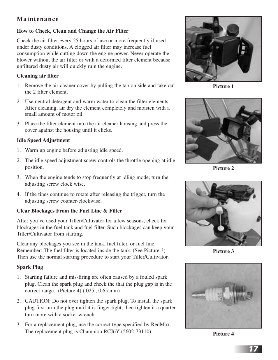 RedMax CV225 User Manual | Page 17 / 31