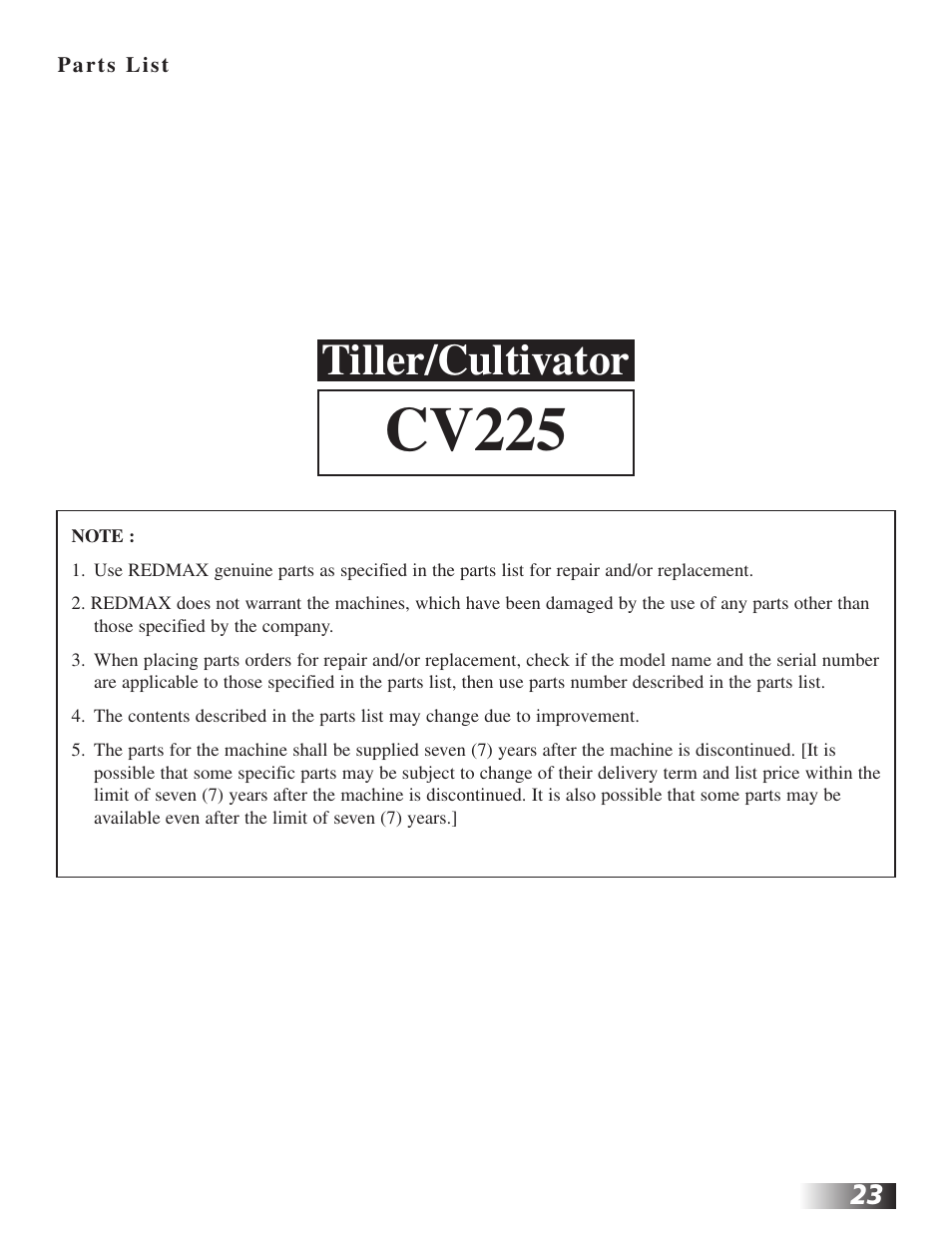 Cv225, Tiller/cultivator | RedMax CV225 User Manual | Page 23 / 31